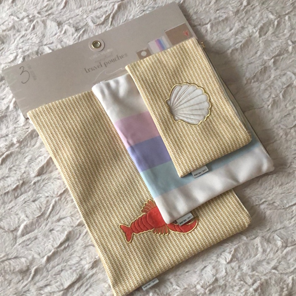 3 piece Beachy Coastal TRAVEL POUCHES
